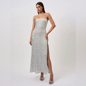 By Johnny sequin strapless side slit maxi dress nwot